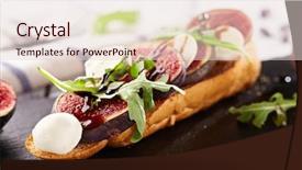  Presentation with rocket - Slide deck featuring fig and goat cheese bruschetta with rocket salad background and a lemonade colored foreground