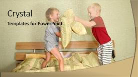  Presentation with play children - PPT theme with fight best - children play with pillows background and a  colored foreground