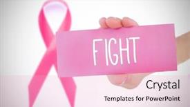  Presentation with pink ribbon - Cool new slides with fight cancer - young woman holding card backdrop and a lemonade colored foreground