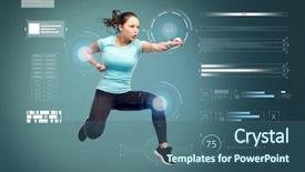  Presentation with sport blue - Colorful PPT theme enhanced with fight flight - sport fitness motion and people backdrop and a ocean colored foreground