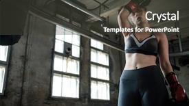  Presentation with club training - PPT theme having fight independance - female boxer preparing for training background and a dark gray colored foreground