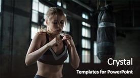  Presentation with club training - Slides having fight independance - female boxer preparing for training background and a wine colored foreground