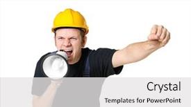  Presentation with electronics labb man - Cool new PPT theme with fight independance - protesting young man shouting backdrop and a white colored foreground