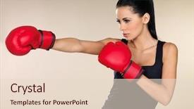  Presentation with boxing fight - Audience pleasing presentation theme consisting of fight red - young beautiful woman during fitness backdrop and a lemonade colored foreground