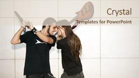  Presentation with salsa instruments - Presentation theme featuring fight song - two young musician fighting background and a lemonade colored foreground