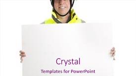  Presentation with fire fighter - PPT theme featuring fire fighter holding blank white background and a sky blue colored foreground