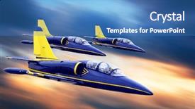  Presentation with jet airplane - Beautiful PPT layouts featuring fighter jet - airplane on sunset sky backdrop and a teal colored foreground