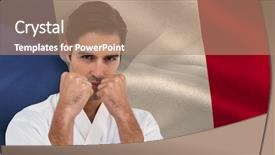  Presentation with france flag - Amazing slide deck having fighter performing karate stance against digitally generated france national flag backdrop and a coral colored foreground
