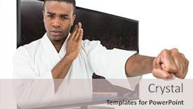  Presentation with super fighter jets - Slides consisting of fighter performing karate stance against view of a stadium background and a soft green colored foreground