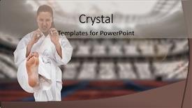  Presentation with karate - Presentation design having fighter performing karate stance background and a light gray colored foreground