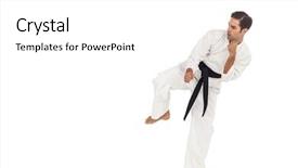  Presentation with karate - Cool new slide deck with fighter performing karate stance backdrop and a  colored foreground