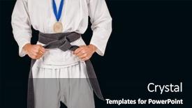  Presentation with medal - Beautiful presentation featuring fighter posing with medal around his neck against black background backdrop and a black colored foreground