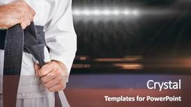  Presentation with karate - Presentation theme with fighter tightening karate belt background and a tawny brown colored foreground