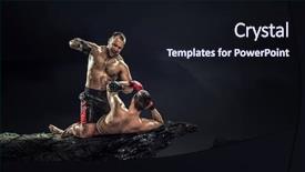  Presentation with fighters - Beautiful PPT theme featuring fighters trainning outdoor mixed media backdrop and a wine colored foreground