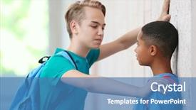  Presentation with big boy - Cool new presentation theme with children fighting - boy threatening schoolmate backdrop and a teal colored foreground