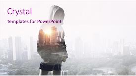  Presentation with women success - PPT theme with fighting for success mixed media background and a sky blue colored foreground