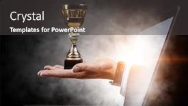  Presentation with victory - Colorful PPT theme enhanced with fighting-for-victory-mixed-media backdrop and a dark gray colored foreground