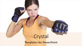  Presentation with sportswoman boxing woman - Audience pleasing PPT theme consisting of speech bubbles ukrainian-spanish translation backdrop and a cream colored foreground