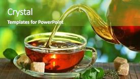  Presentation with tea cup - Audience pleasing presentation theme consisting of fighting jet - pouring tea from a teapot backdrop and a tawny brown colored foreground