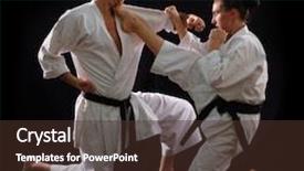  Presentation with woman world - Beautiful PPT theme featuring fighting karate couple man and woman with black belts - champions of the world on black background studio shot backdrop and a tawny brown colored foreground