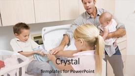  Presentation with parent children - Theme having fighting parent - father and children doing laundry background and a coral colored foreground