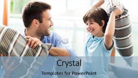  Presentation with father son hands - Colorful presentation design enhanced with fighting parent - father and son having pillow backdrop and a light blue colored foreground