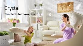  Presentation with mother child - Colorful slide set enhanced with fighting pillows happy family game backdrop and a light gray colored foreground