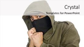  Presentation with terrorism - Presentation theme featuring fighting terrorism - criminal wearing mask isolated background and a white colored foreground
