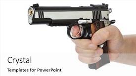  Presentation with police shooting a pistol - Amazing slide deck having fighting terrorism - hand with pistol isolated backdrop and a white colored foreground