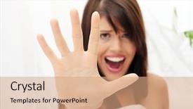  Presentation with bed - Theme having fighting terrorism - young beautiful caucasian woman background and a coral colored foreground