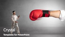  Presentation with giant bible cartoon - Cool new slide deck with fighting with a giant red backdrop and a gray colored foreground