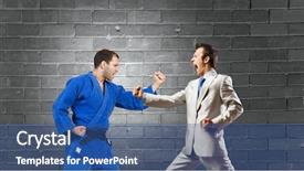  Presentation with man in suit and tie - Colorful slide deck enhanced with fighting with businessman in suit backdrop and a  colored foreground