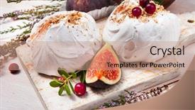  Presentation with mini birthday cake celebration - Colorful slide set enhanced with figs cranberries and mint leaves backdrop and a coral colored foreground