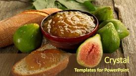  Presentation with jam - Theme consisting of figs jam with slice bread on wood table background and a tawny brown colored foreground