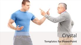  Presentation with science guy - Presentation theme with figth - guy and mature man arguing background and a  colored foreground
