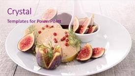  Presentation with foie - Audience pleasing PPT theme consisting of figue - slice of foie gras backdrop and a sky blue colored foreground