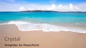  Presentation with beach - Audience pleasing slide set consisting of figueiras-nudist-beach-in-islas backdrop and a coral colored foreground