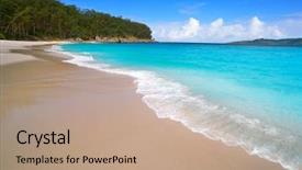  Presentation with beach - Presentation design featuring figueiras nudist beach in islas background and a coral colored foreground