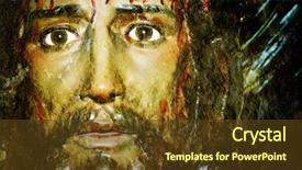  Presentation with jesus christ - Audience pleasing presentation theme consisting of figure of jesus christ backdrop and a tawny brown colored foreground
