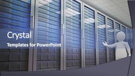  Presentation with server room - Slide set consisting of figure speech - white character orating against server background and a ocean colored foreground