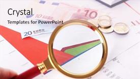  Presentation with magnifying glass - Beautiful slide deck featuring figures coins balancing - magnifying glass on financial documents backdrop and a  colored foreground