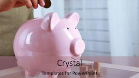  Presentation with piggy bank - PPT layouts featuring figures coins balancing - man put coin background and a  colored foreground