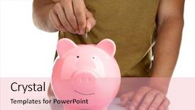  Presentation with piggy bank broken piggybank - Theme having figures coins balancing - man put coin background and a  colored foreground