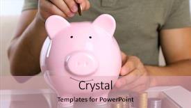  Presentation with piggy bank - Amazing slide set having figures coins balancing - man put coin backdrop and a  colored foreground