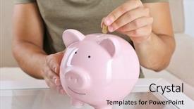  Presentation with piggy bank - Cool new theme with figures coins balancing - man put coin backdrop and a  colored foreground