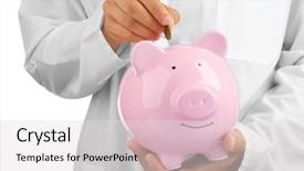  Presentation with piggy bank - Presentation consisting of figures coins balancing - man put coin background and a  colored foreground