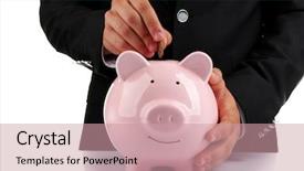  Presentation with piggy bank is evil - Colorful presentation theme enhanced with figures coins balancing - man put coin backdrop and a  colored foreground