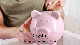  Presentation with piggy bank broken piggybank - Presentation design with figures coins balancing - man put coin background and a  colored foreground