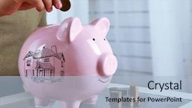  Presentation with piggy bank - PPT layouts featuring figures coins balancing - man put coin background and a  colored foreground