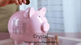  Presentation with piggy bank - Beautiful PPT layouts featuring figures coins balancing - man put coin backdrop and a  colored foreground
